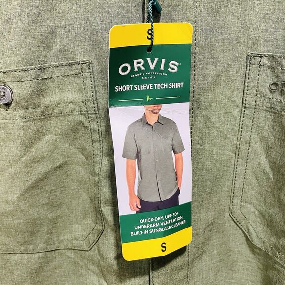 Orvis Short Sleeve Mens Tech Shirt Army Green Classic Collection Size S NWT - Picture 4 of 8